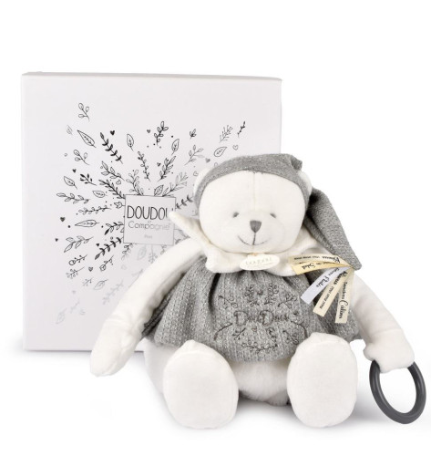 Dárková sada Plyšový lední medvídek s kroužkem 30 cm šedý Doudou