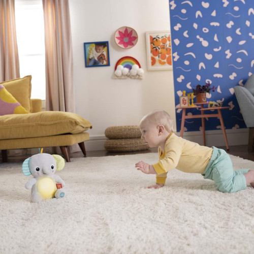 BRIGHT STARTS Hračka plyšová hudební svítící Hug-a-bye Baby ™ sloník 0m +