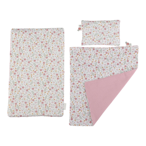 Postýlka pro panenky dřevěná s peřinkou Pink Little Dutch