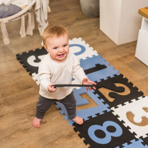 Pěnové puzzle, podložka Čísla, 10 ks, černá/modrá/bílá, BabyOno