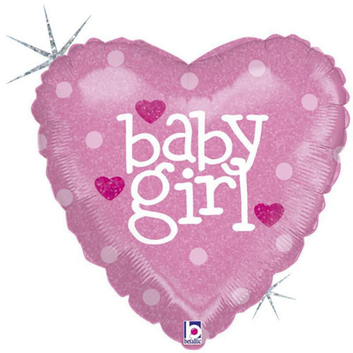 Fóliový balónek nafukovací Baby-Girl srdce 18"/46 cm