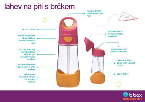 Láhev na pití s brčkem 450 ml B.box