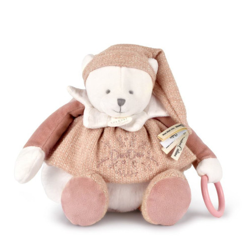 Dárková sada Plyšový lední medvídek s kroužkem 30 cm růžový Doudou