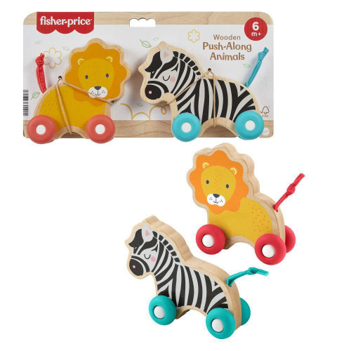 Dřevěná postrkovací lev a zebra