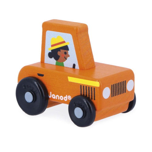 Dřevěné auto na tlačení Cross roads Janod Traktor červený