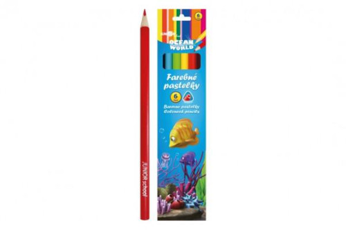 Pastelky barevné dřevo Ocean World trojhranné 6 ks