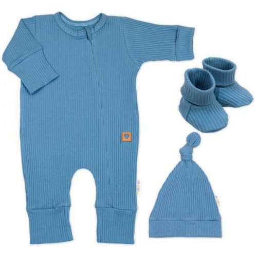 Rostoucí žebrovaný overálek, čepička a botičky Nature - jeans Baby Nellys