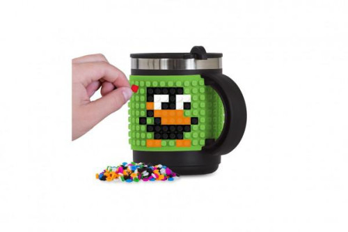Termohrnek se silikonovým panelem 440 ml pixely - černá/zelená