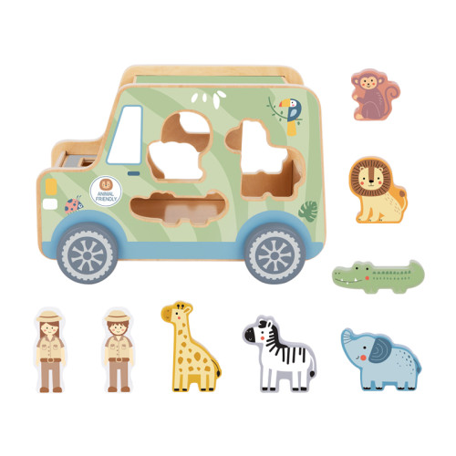 Dřevěná vkládačka Zvířátka Safari auto 9 ks Tooky Toy