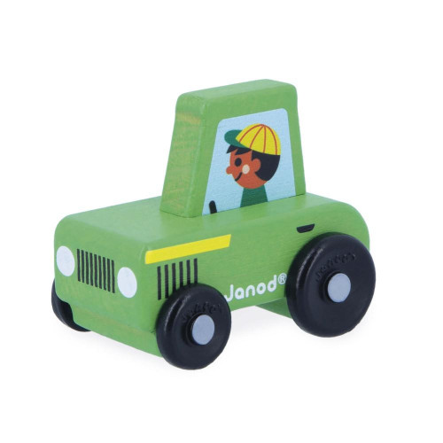 Dřevěné auto na tlačení Cross roads Janod Traktor zelený