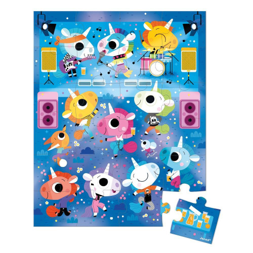 Puzzle v kufříku Jednorožec na koncertě 24 ks Janod