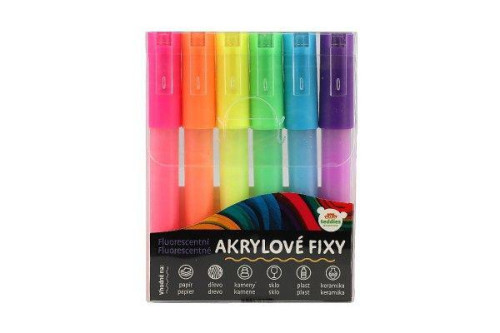 Fixy akrylové fluorescentní 6 ks i na keramiku, sklo, kameny