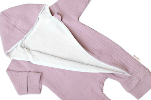 Mušelinový overálek s kapucí, dvouvrstvý, Hand Made, pudrový/růžový Baby Nellys