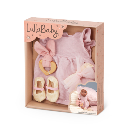 Šaty pro panenku růžové s doplňky LullaBaby