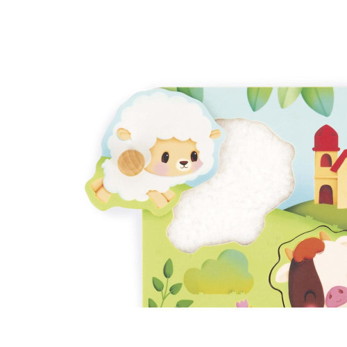 Dřevěné vkládací puzzle s úchytem Zvířátka Janod Farm