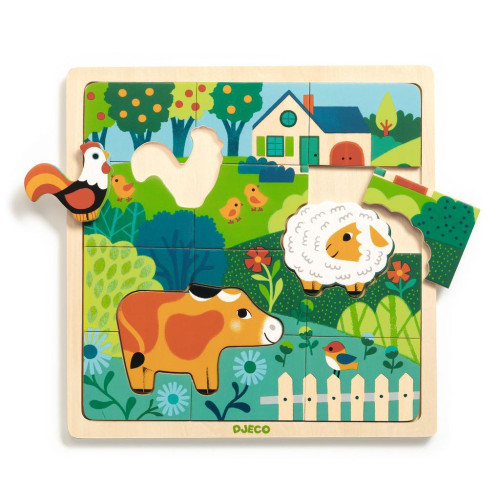 Dřevěné puzzle Puzzlo farm - 15 ks Djeco