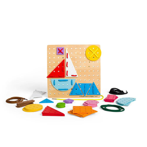 Dřevěná šněrovací hra Geometrické tvary Bigjigs Toys