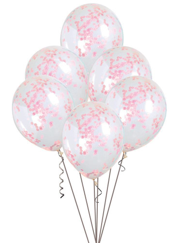 Balónek transparentní 30 cm potisk - Růžové konfety, 6 ks