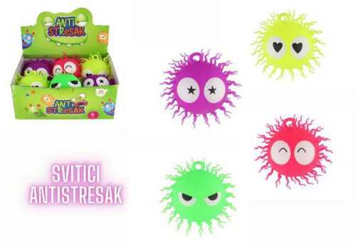 Míč chlupatý antistresový mačkací silikon 14 cm na baterie se světlem