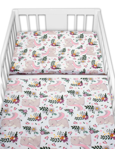 3-dílná sada Mantinel s povlečením Králíček na louce růžová/bílá Baby Nellys