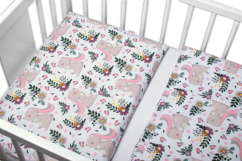 3-dílná sada Mantinel s povlečením Králíček na louce růžová/bílá Baby Nellys