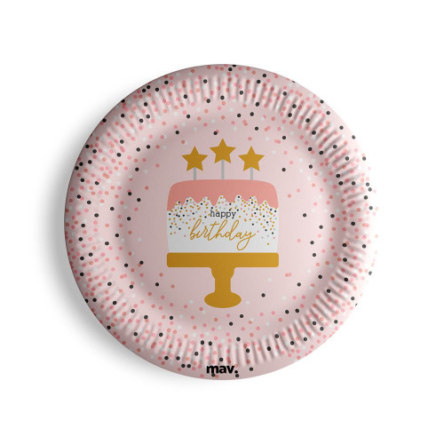 Talířky papírové - HB konfety růžové 23 cm, 8 ks