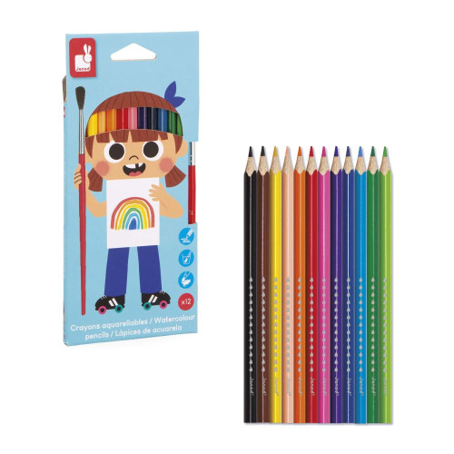 Colorino Akvarelové barevné pastelky a štětec 12 barev Janod