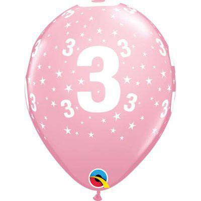 Balonky potisk číslo 3 růžový 11"/28 cm - 6 ks