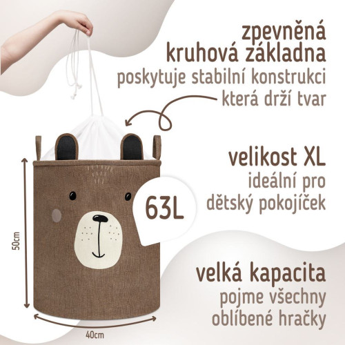 Koš na hračky XL se šňůrkou, skládací bavlněný / 63 l Sipo