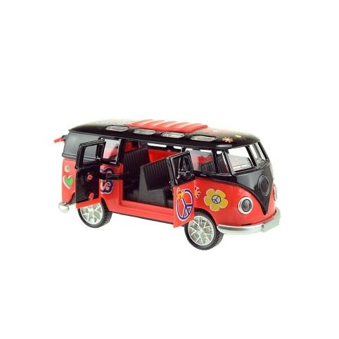 Autobus retro kov/plast 12 cm na baterie se zvukem a se světlem na zpětné natažení