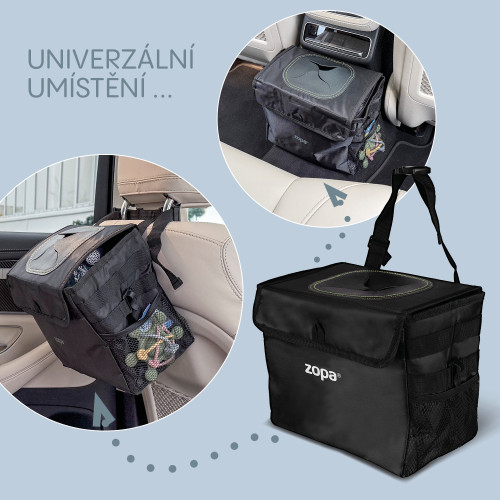 Odpadkový koš do auta vodotěsný s víkem black Zopa