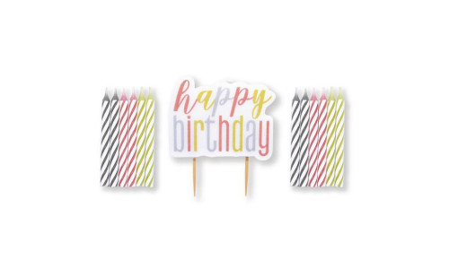Set svíček - růžovo-zlatý Happy Birthday! 13 ks
