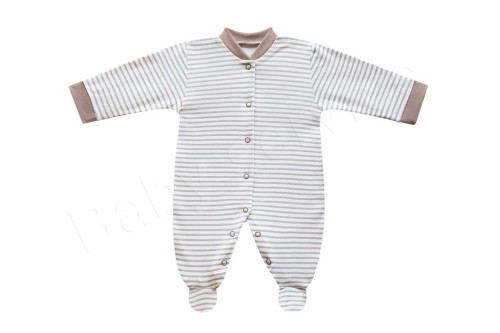 Kojenecký overal bavlna béžový proužek Baby Service