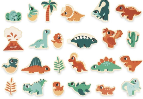 Dřevěné magnetky Dinosauři Dino 24 ks Janod
