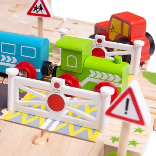 Dřevěná vláčkodráha s venkovskou cestou 80 dílů Bigjigs Rail
