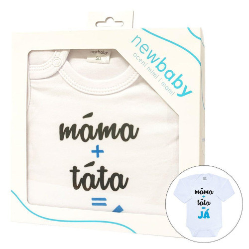 Body s potiskem New Baby máma plus táta rovná se JÁ Vel. 50 - dárkové balení