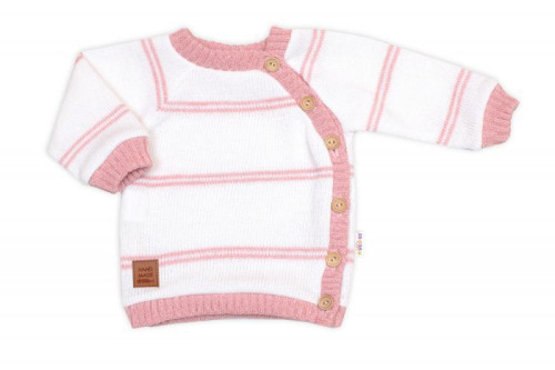 Pletená sada pro miminko s jemným proužkem 3dílná lux růžová - bílá Baby Nellys