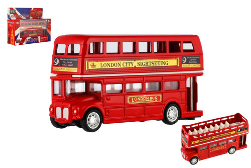 Autobus "Londýn" červený patrový kov/plast 12 cm na zpětné natažení