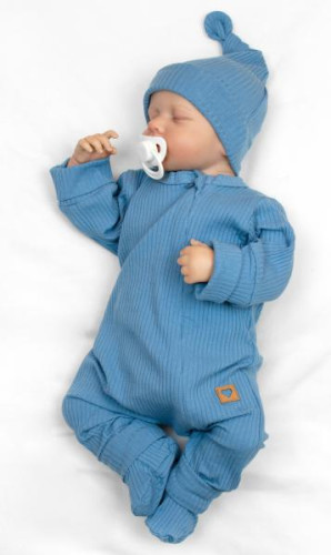 Rostoucí žebrovaný overálek, čepička a botičky Nature - jeans Baby Nellys