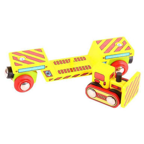 Vagon s buldozerem + 2 koleje Bigjigs Rail