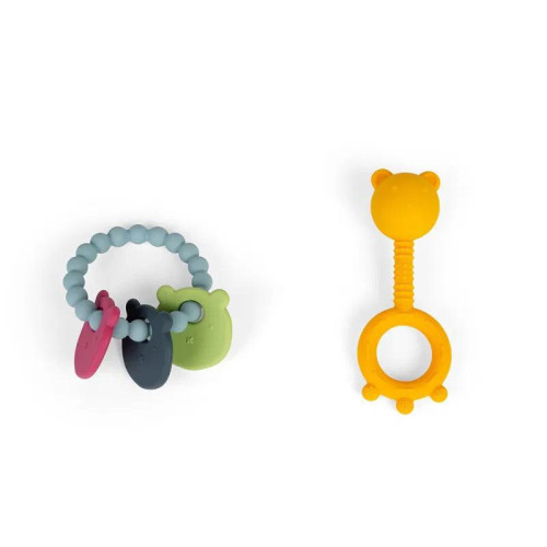 Chrastítko a kousátko 2 v 1 a kousací kroužek Medvídek Bigjigs Toys