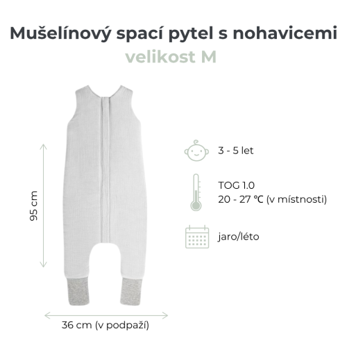 Mušelínový letní spací pytel s nohavicemi Sleepee Love béžový se srdíčky