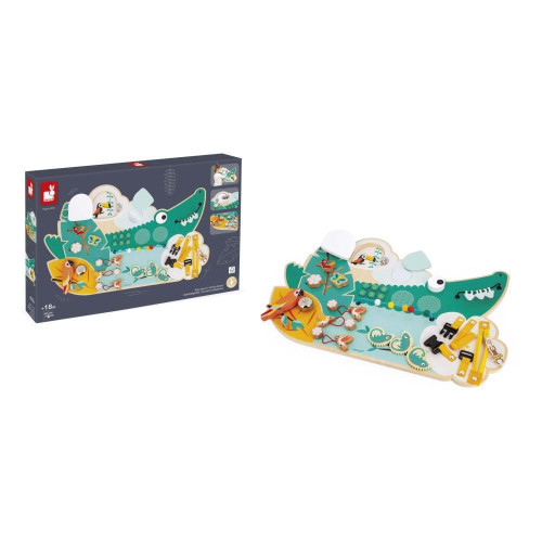 Dřevěná motorická deska s aktivitami Krokodýl Tropik Janod