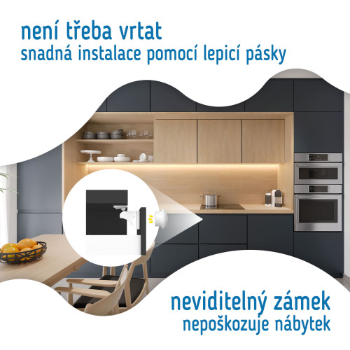 Magnetické zámky bílé na skříně a zásuvky sada 4 ks + 1x magnetický klíč Sipo
