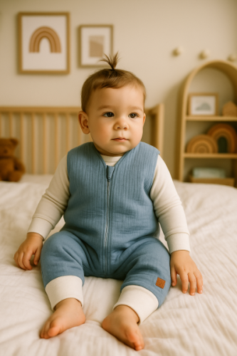 Mušelínový spací vak se zahrnovacími nohavičkami - jeans Baby Nellys