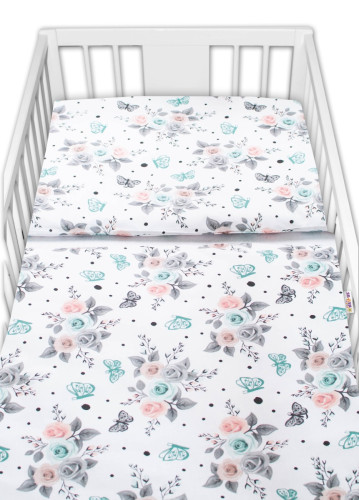 3-dílná sada Mantinel s povlečením Růžičky bílé Baby Nellys