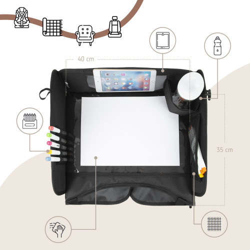 Skládací stolek do auta s kapsou na tablet černý Sipo