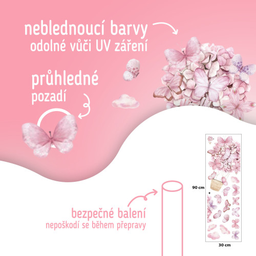 Nástěnné samolepky do dětského pokoje, Pink Butterflies Sipo