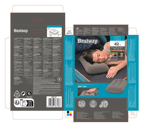 Semišový nafukovací polštář 42 x 26 cm Bestway