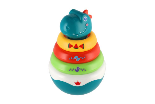 Roly Poly dinosaurus skládanka pyramida s kroužky se zvukem 16 cm